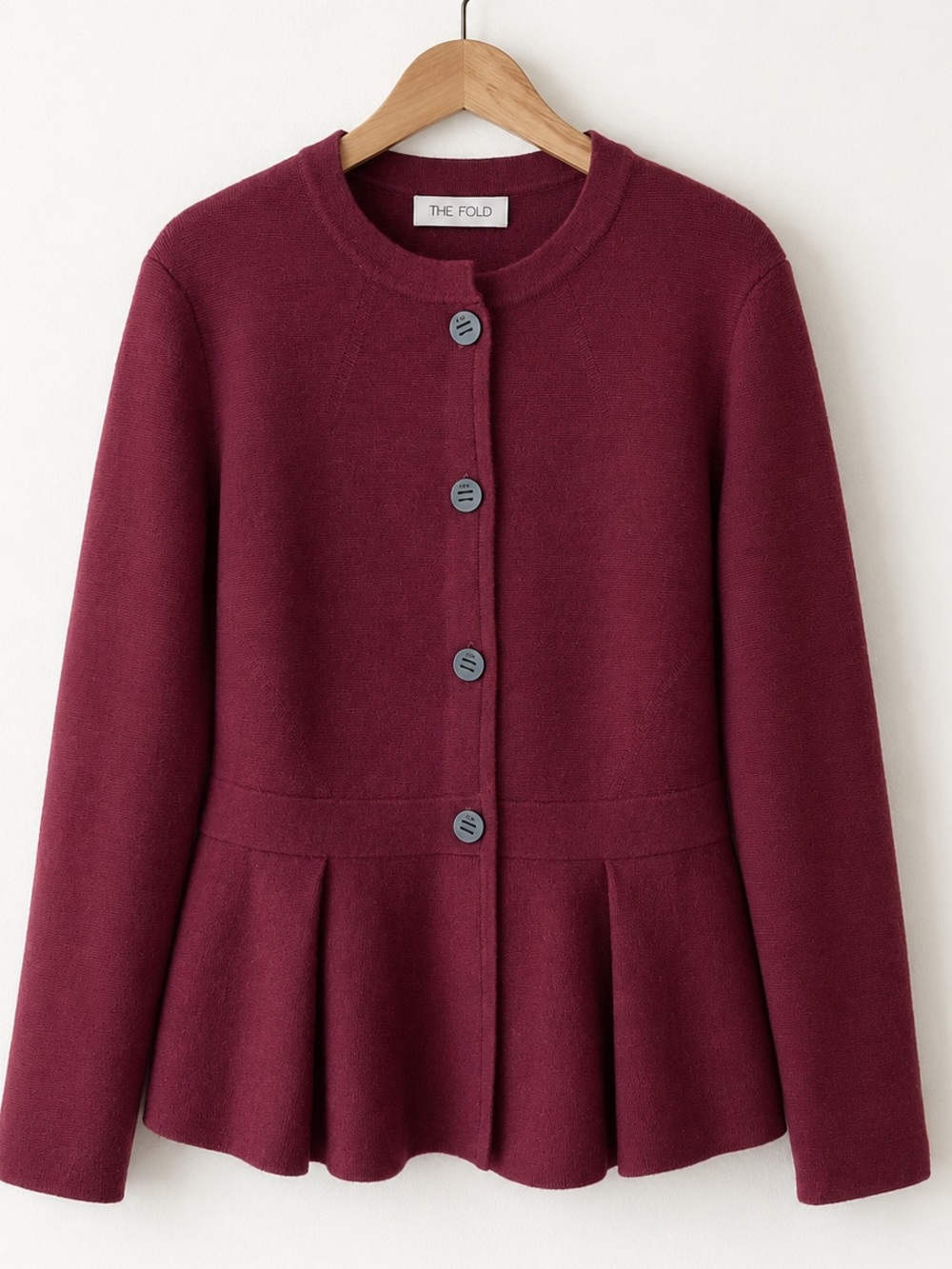 The Fold Burgundy Peplum Button Cardigan Wool Blend Large